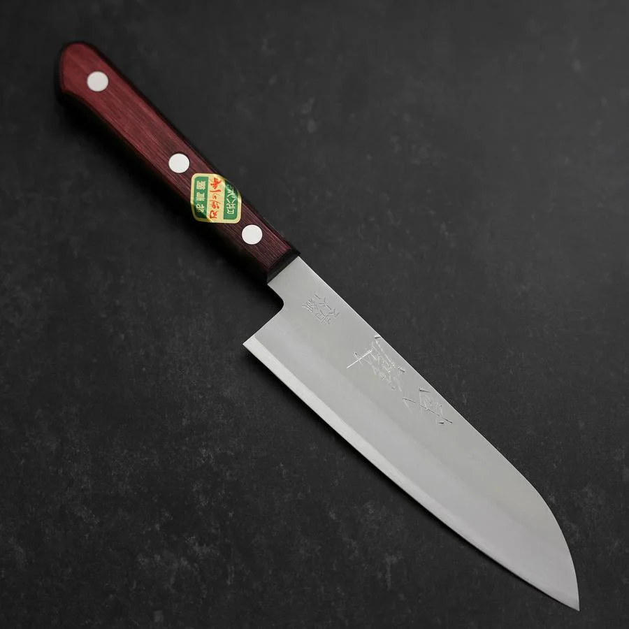 Santoku Blue Super Edelstahlummantelung Poliert Schwarz-Roter Westlicher Griff 140mm