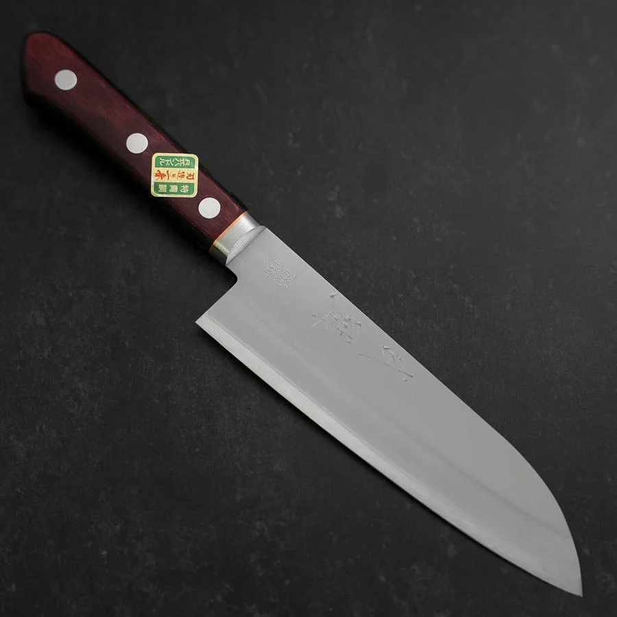 Santoku Blue Super Edelstahlummantelung Poliert Schwarz-Roter Westlicher Griff 165mm