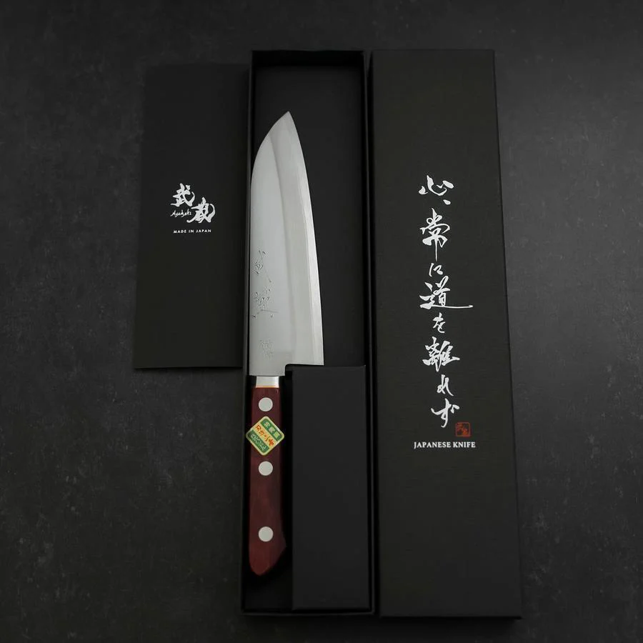 Santoku Blue Super Edelstahlummantelung Poliert Schwarz-Roter Westlicher Griff 165mm - Image 8