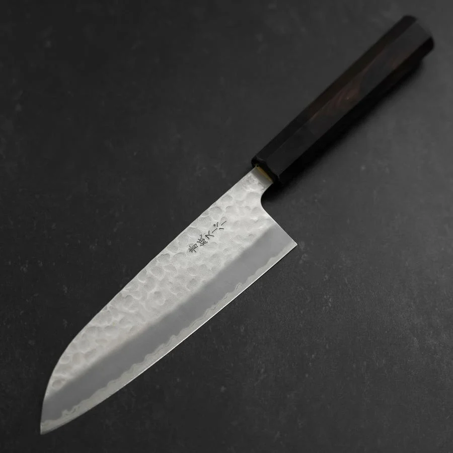 Santoku Edelstahlummantelung Blue Super Tsuchime Büffelhorn und Ebenholz Griff 165mm - Image 2