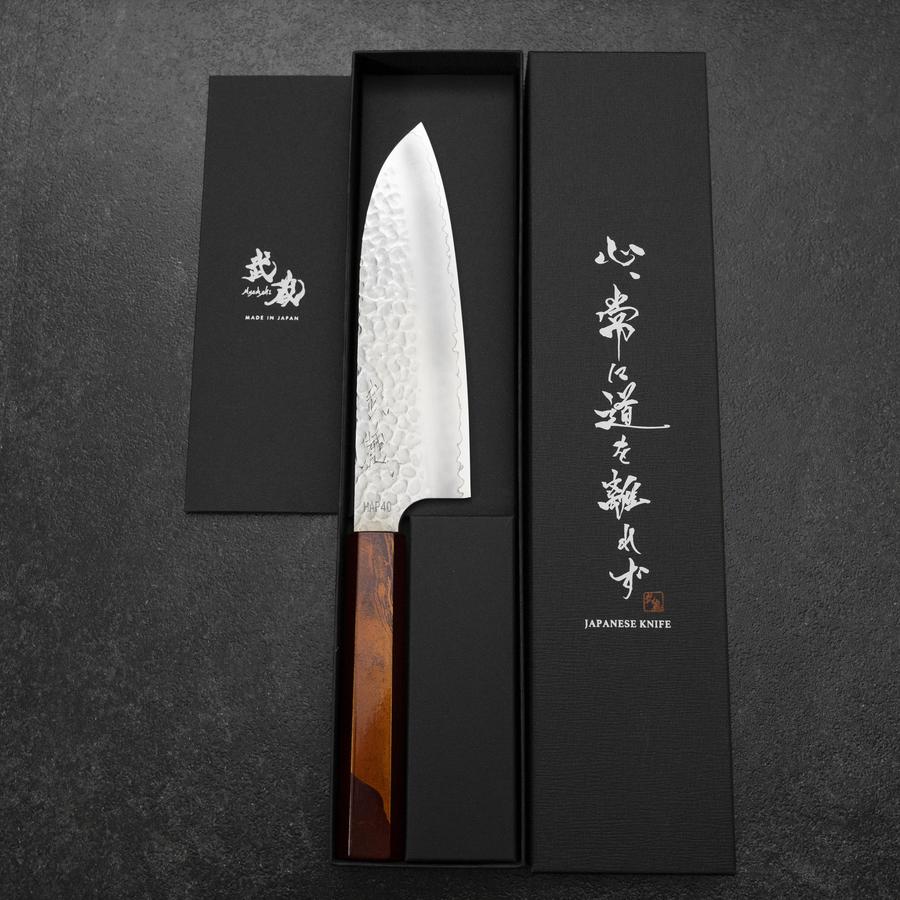 Santoku HAP-40 Tsuchime Roter Urushi Griff 180mm - Image 8