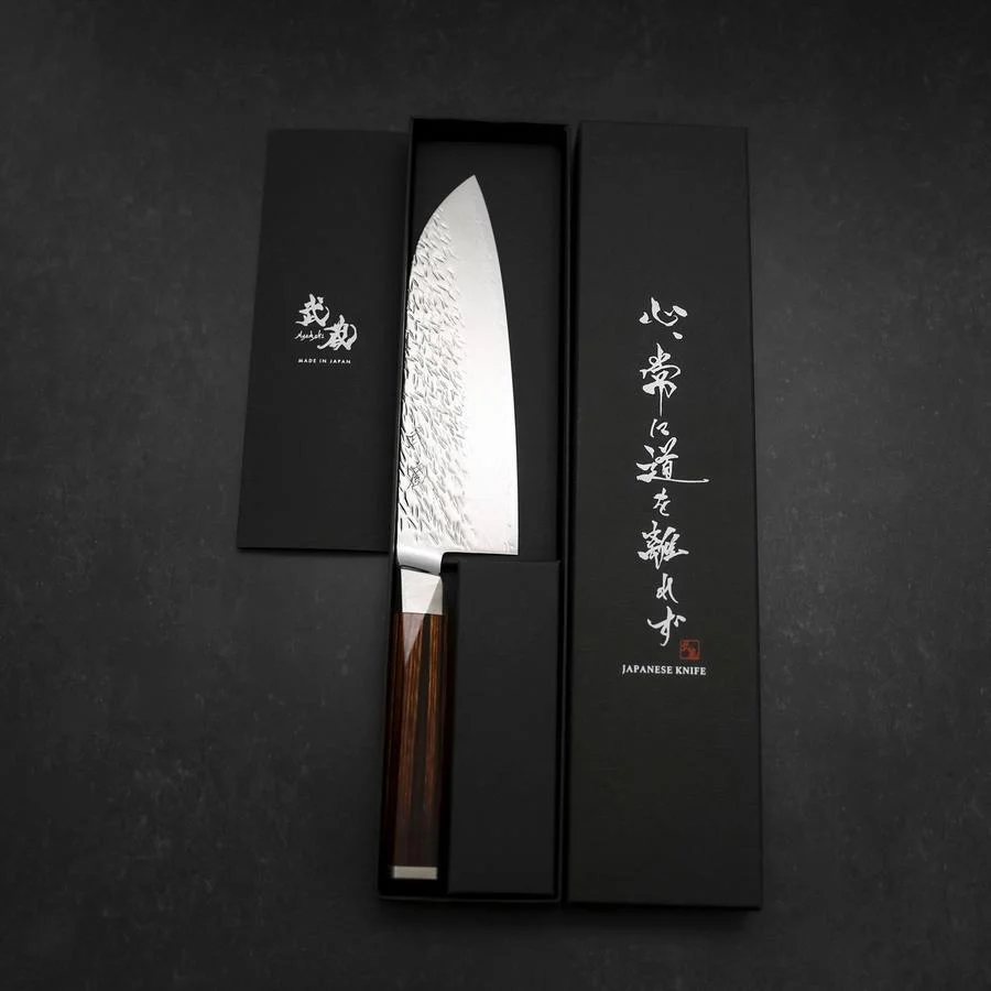 Santoku SG-2 Tsuchime Damast Oktogonaler Mahagoni Griff 180mm - Image 8