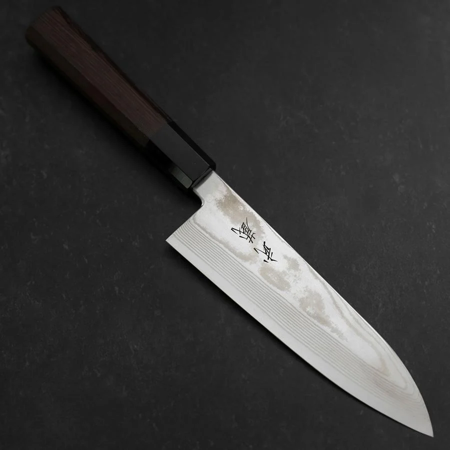 Santoku Silver Steel #3 Damast Büffelhorn und Wenge Griff 180mm