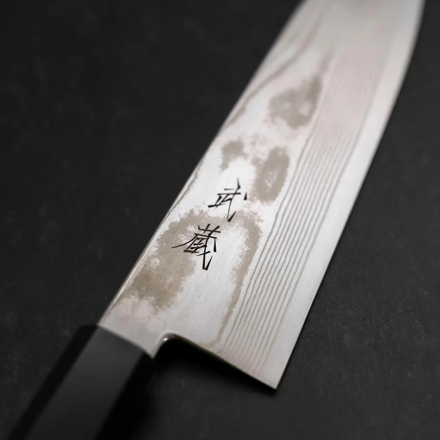 Santoku Silver Steel #3 Damast Büffelhorn und Wenge Griff 180mm - Image 3
