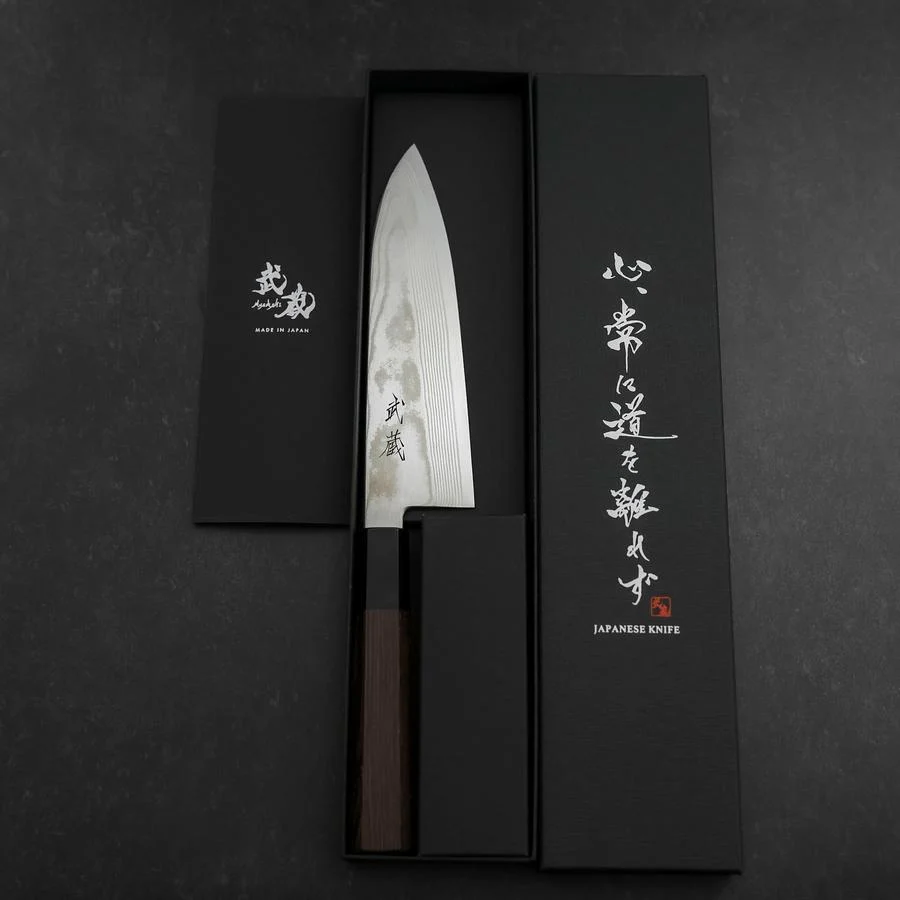 Santoku Silver Steel #3 Damast Büffelhorn und Wenge Griff 180mm - Image 8