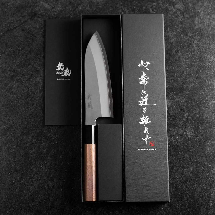 Santoku Silver Steel #3 Kasumi Büffelhorn und Walnussholz Griff 165mm - Image 8