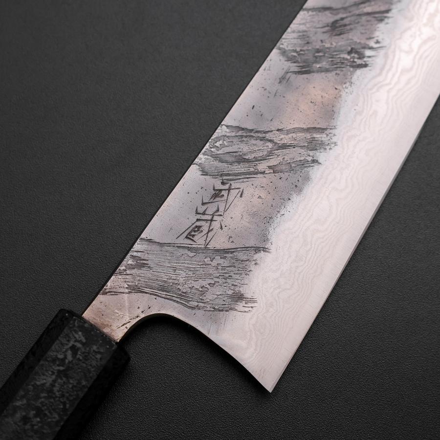 Santoku Silver Steel #3 Nashiji Damast Schwarzer Ishime Urushi Griff 165mm - Image 3