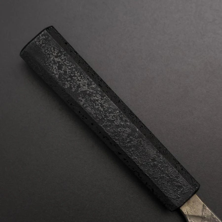 Santoku Silver Steel #3 Nashiji Damast Schwarzer Ishime Urushi Griff 165mm - Image 6