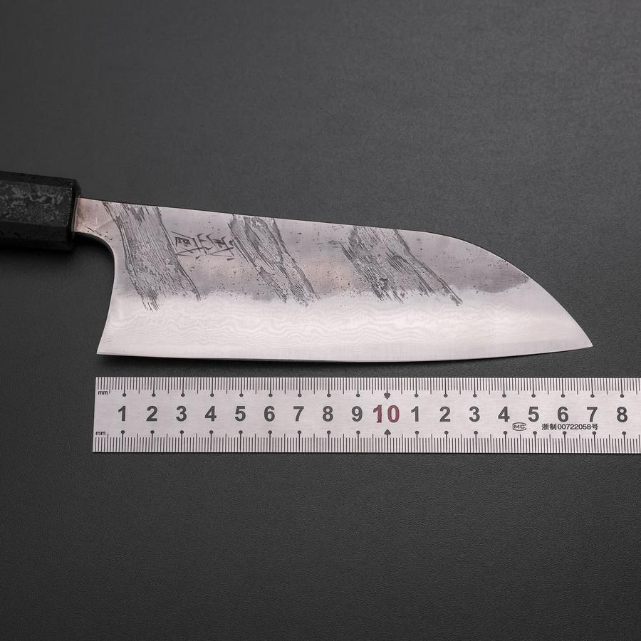 Santoku Silver Steel #3 Nashiji Damast Schwarzer Ishime Urushi Griff 165mm - Image 7