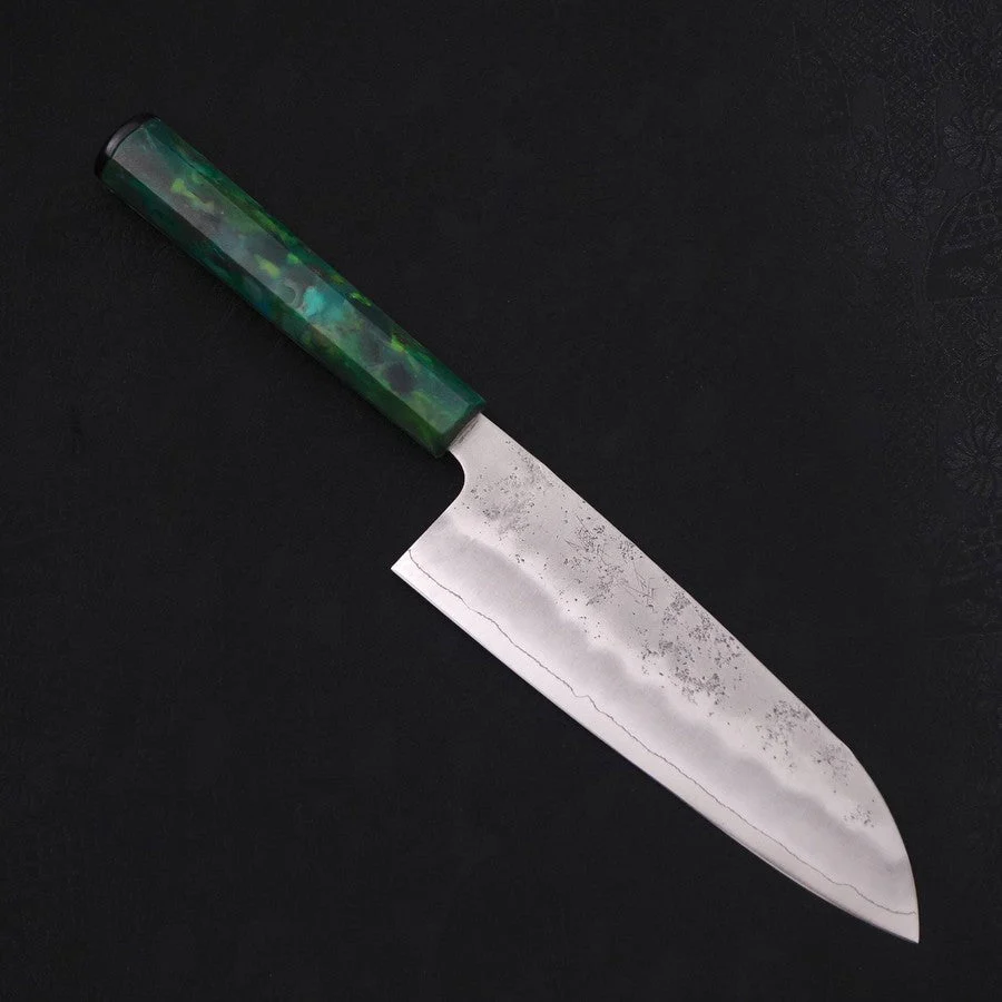 Santoku Silver Steel #3 Nashiji Grüner Ozeanplastik Griff 165mm