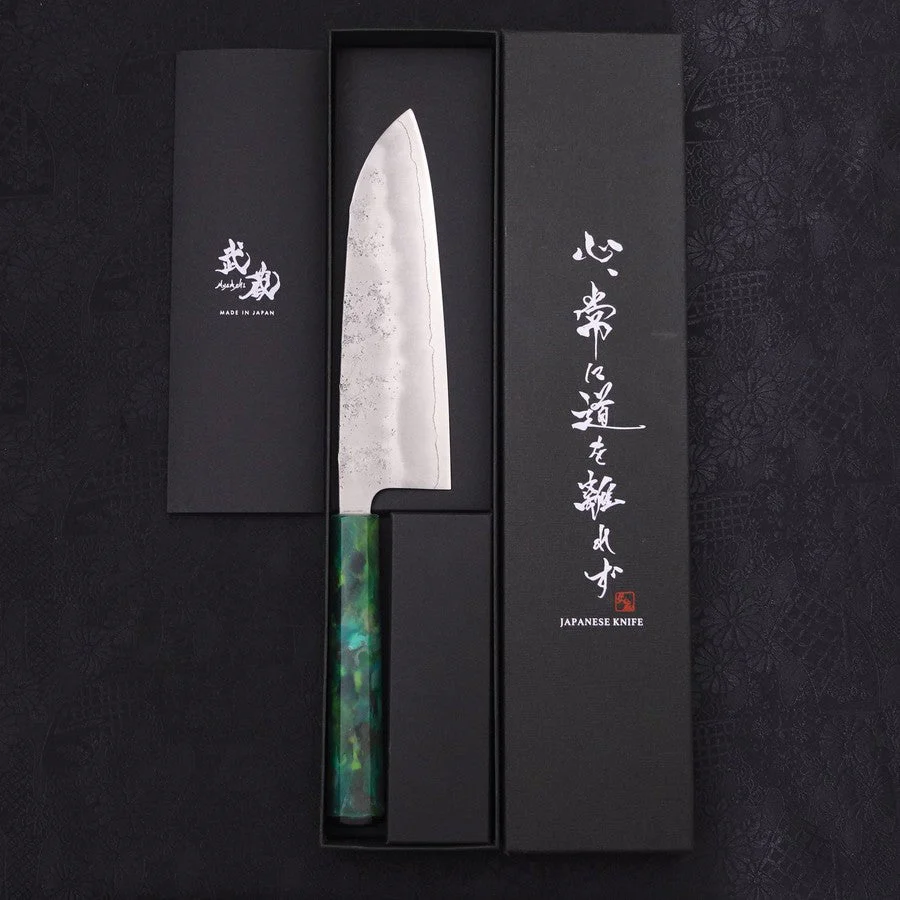 Santoku Silver Steel #3 Nashiji Grüner Ozeanplastik Griff 165mm - Image 8