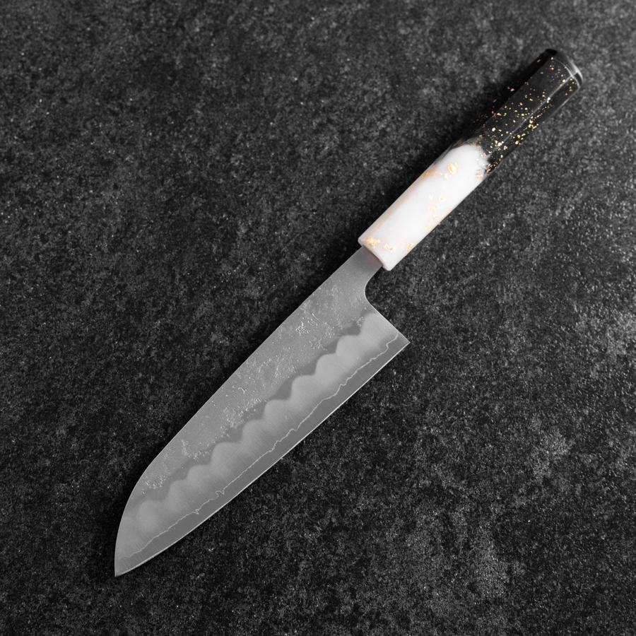 Santoku Silver Steel #3 Nashiji Weiß-Schwarzer Ozeanplastik Griff mit Blattgold 165mm - Image 2