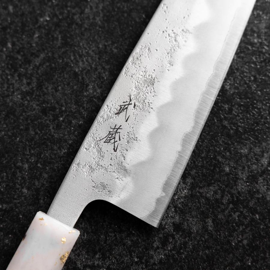 Santoku Silver Steel #3 Nashiji Weiß-Schwarzer Ozeanplastik Griff mit Blattgold 165mm - Image 3