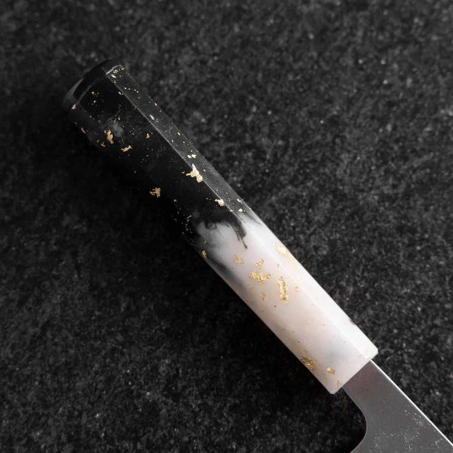 Santoku Silver Steel #3 Nashiji Weiß-Schwarzer Ozeanplastik Griff mit Blattgold 165mm - Image 6