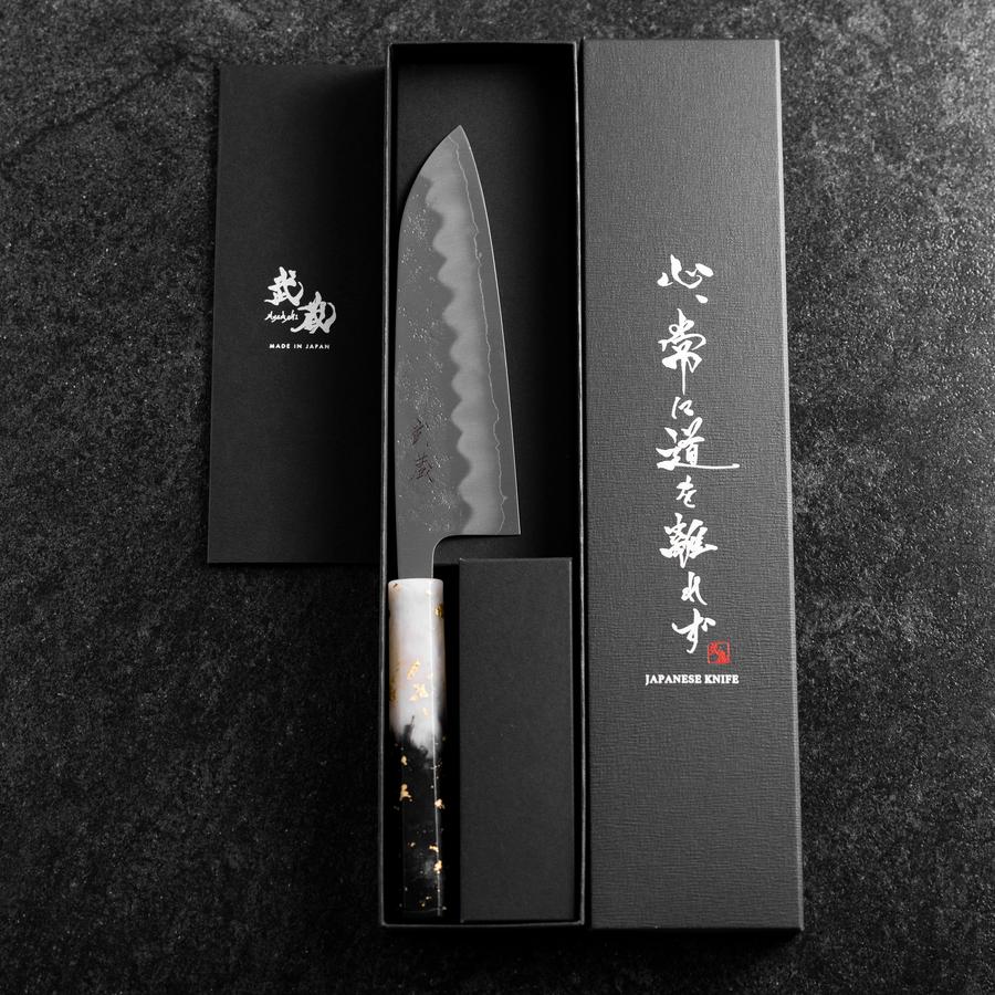 Santoku Silver Steel #3 Nashiji Weiß-Schwarzer Ozeanplastik Griff mit Blattgold 165mm - Image 8