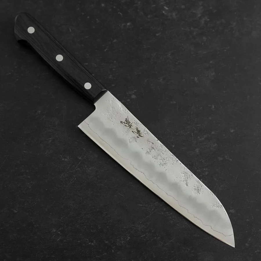 Santoku Silver Steel #3 Nashiji Lila Westlicher Griff 180mm (Tsuba-Nashi)