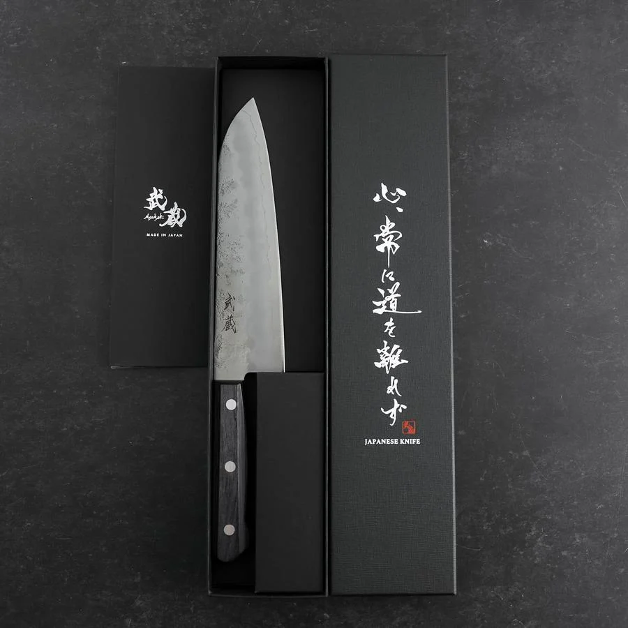 Santoku Silver Steel #3 Nashiji Lila Westlicher Griff 180mm (Tsuba-Nashi) - Image 7