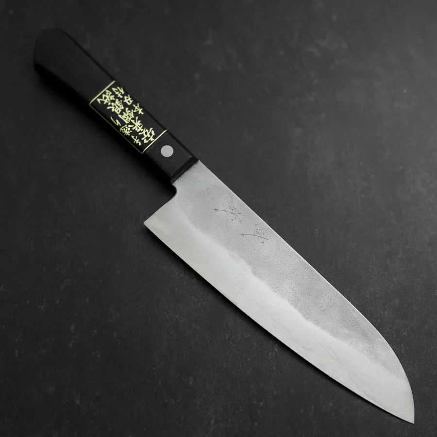 Santoku Silver Steel #3 Nashiji Schwarzer Westlicher Griff 165mm