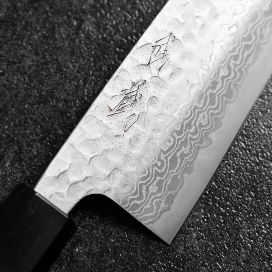 Santoku Silver Steel #3 Tsuchime Damast Walnussholz Griff 170mm - Image 3