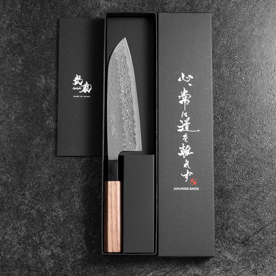 Santoku Silver Steel #3 Tsuchime Damast Walnussholz Griff 170mm - Image 8