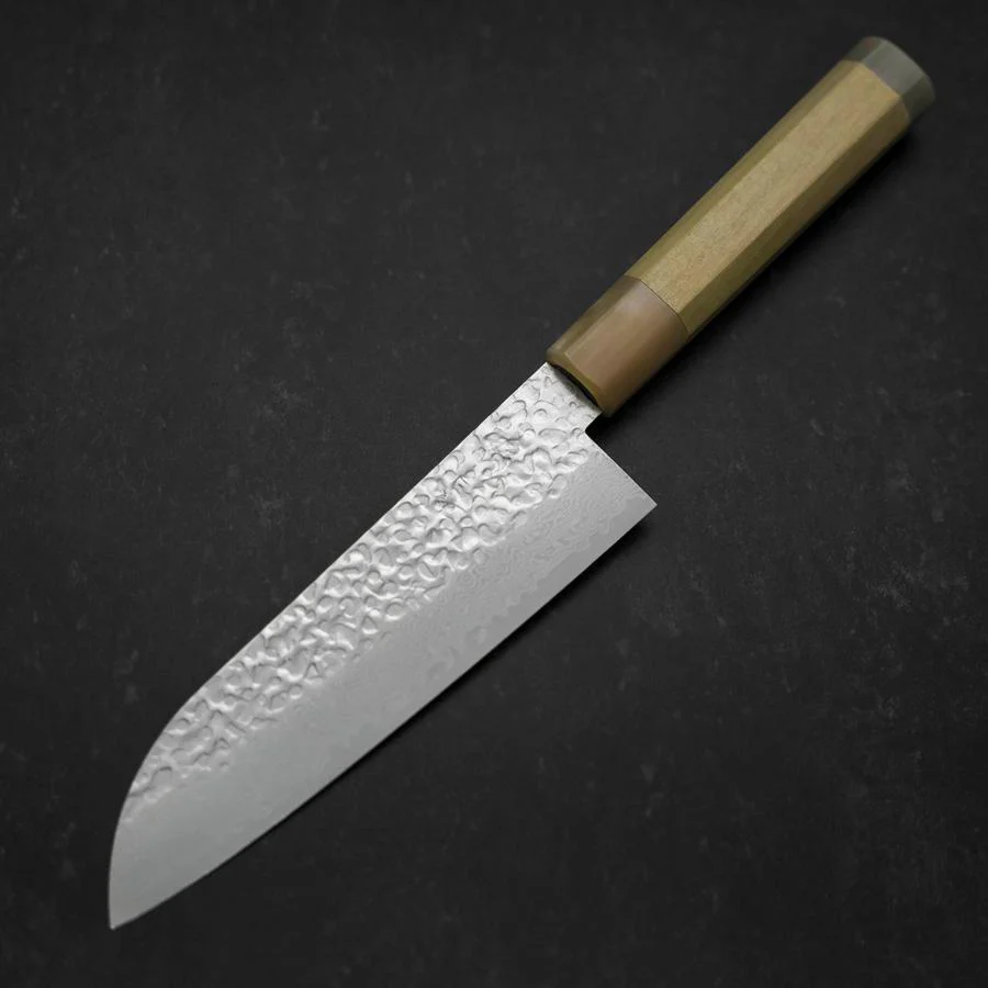 Santoku Silver Steel #3 Tsuchime Damast Büffelhorn und Magnolienholz Griff 170mm - Image 2