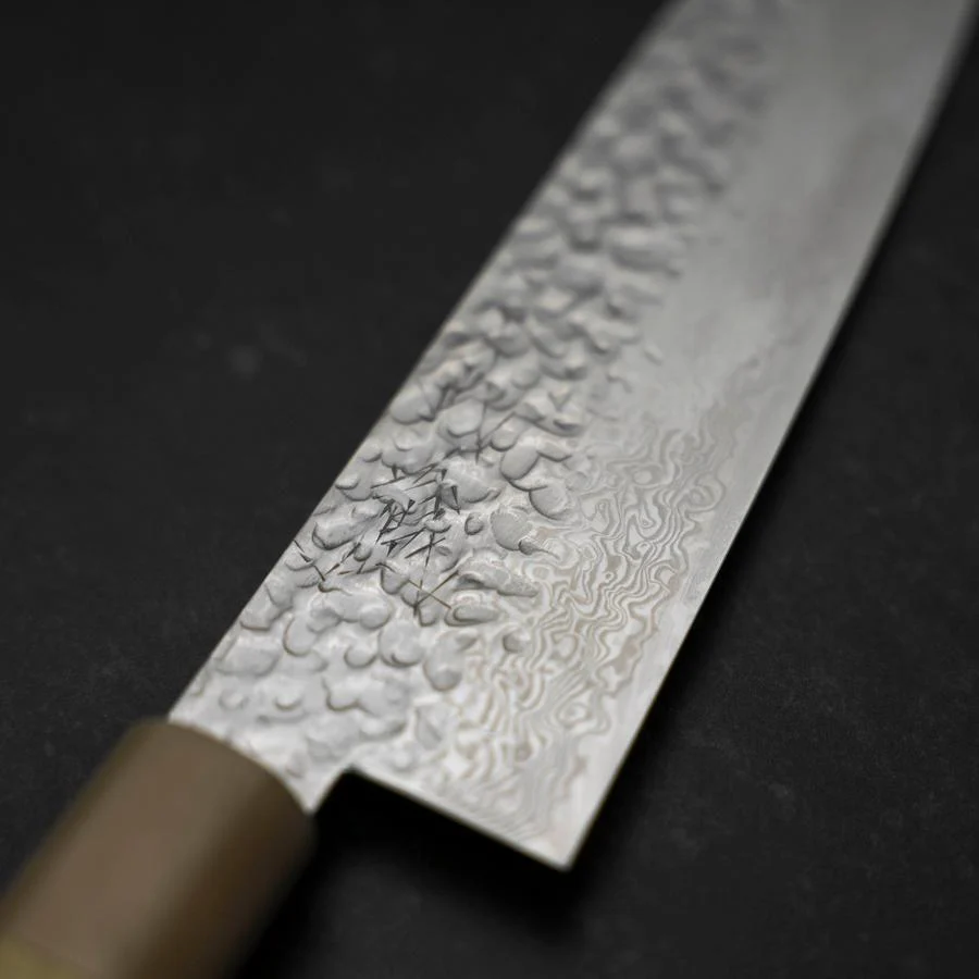 Santoku Silver Steel #3 Tsuchime Damast Büffelhorn und Magnolienholz Griff 170mm - Image 3