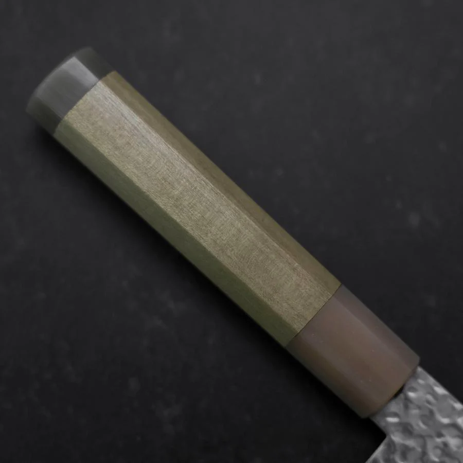 Santoku Silver Steel #3 Tsuchime Damast Büffelhorn und Magnolienholz Griff 170mm - Image 6