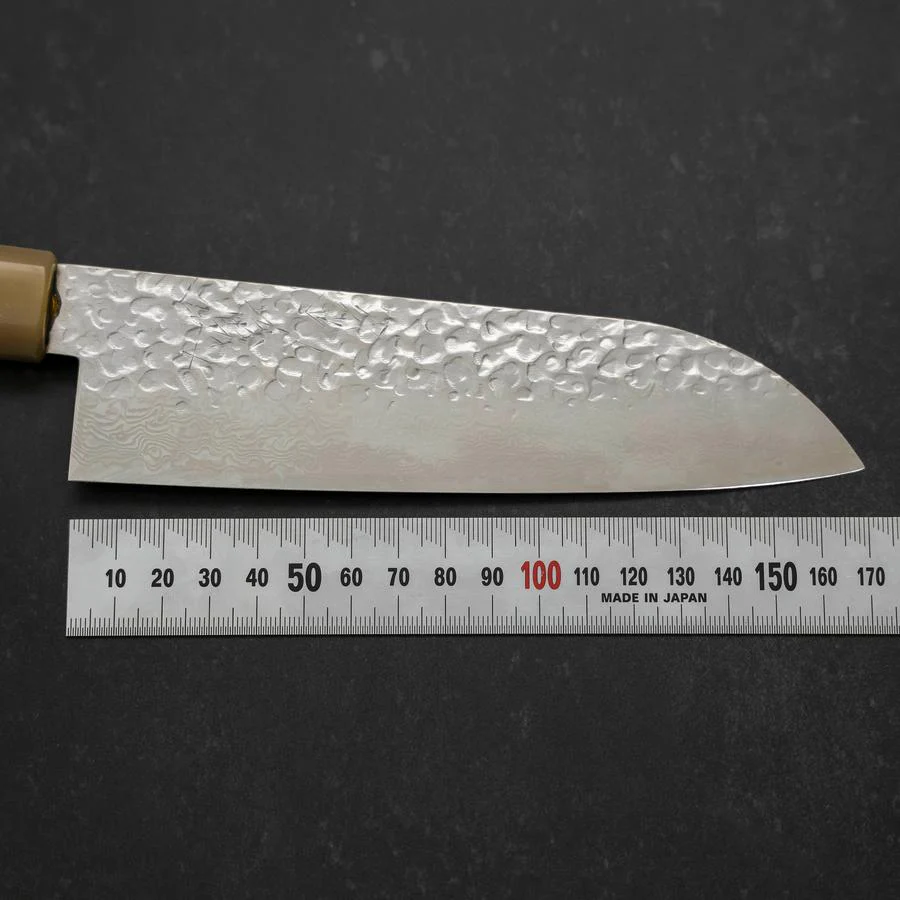 Santoku Silver Steel #3 Tsuchime Damast Büffelhorn und Magnolienholz Griff 170mm - Image 7