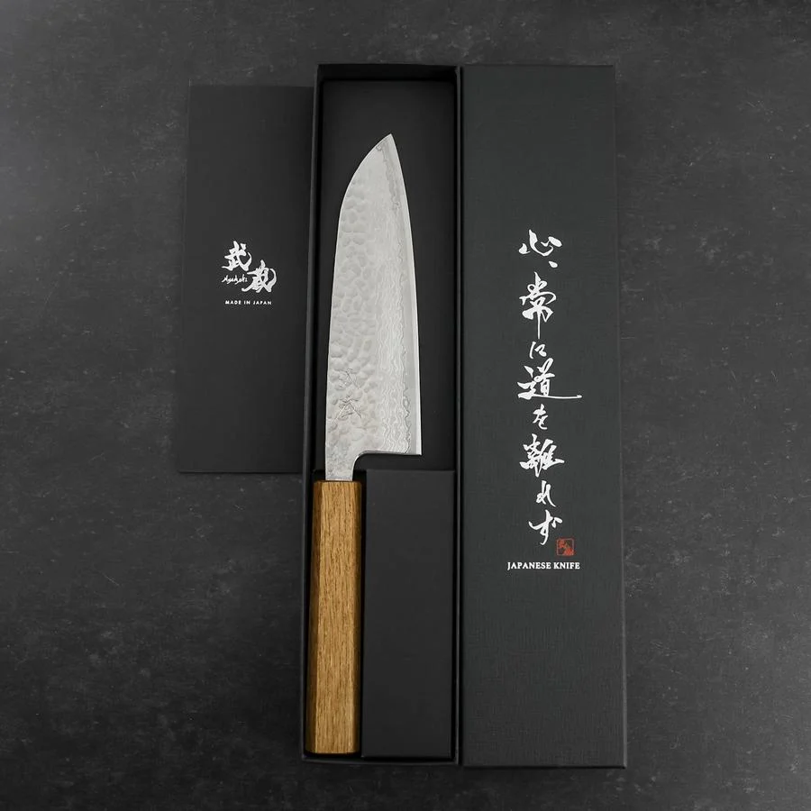 Santoku Silver Steel #3 Tsuchime Damast Eichenholz Griff 165mm - Image 8