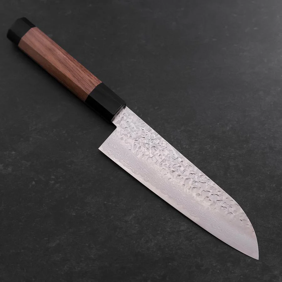 Santoku Silver Steel #3 Tsuchime Damast Walnussholz Griff 170mm