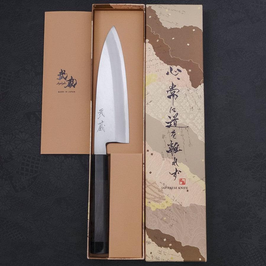 Santoku (Einseitig Geschliffen) White Steel #2 Kasumi Büffelhorn und Ebenholz Griff 180mm - Image 8