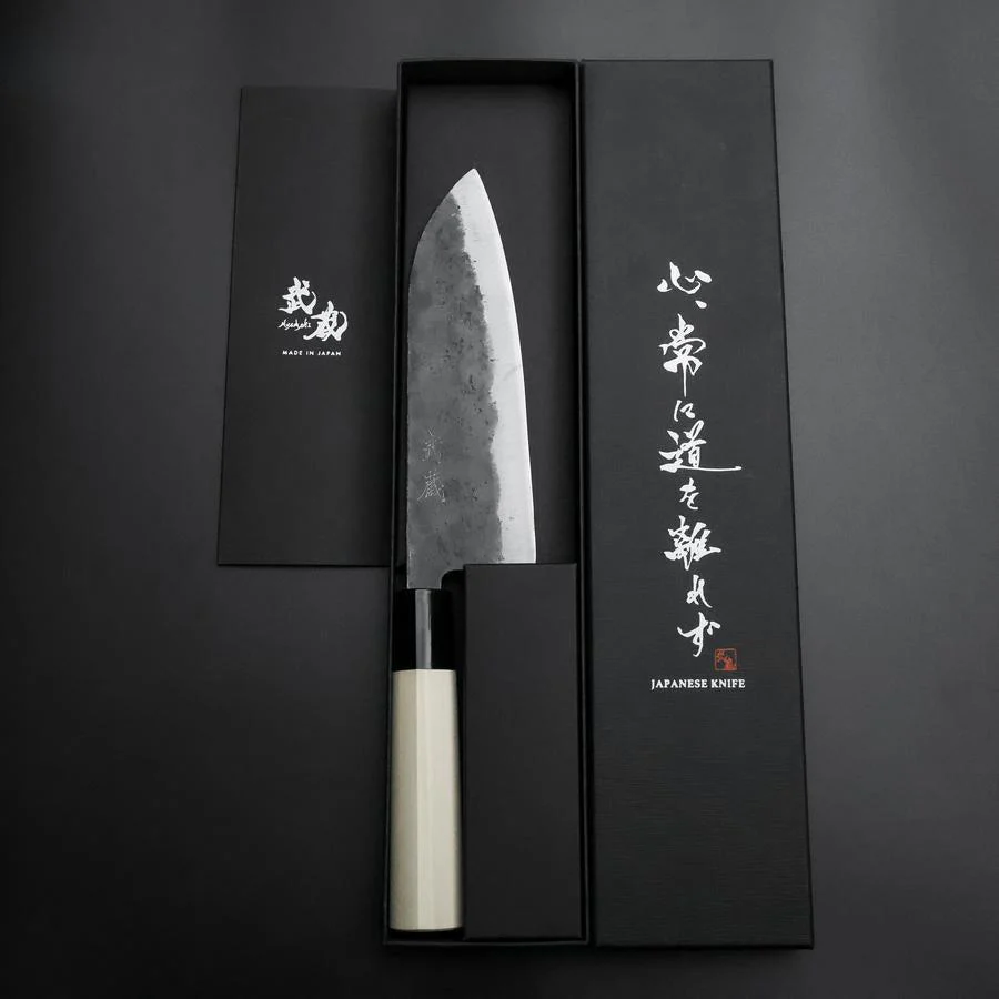Santoku SK-Stahl Kurouchi Kurigata Magnolienholz Griff 165mm - Image 8