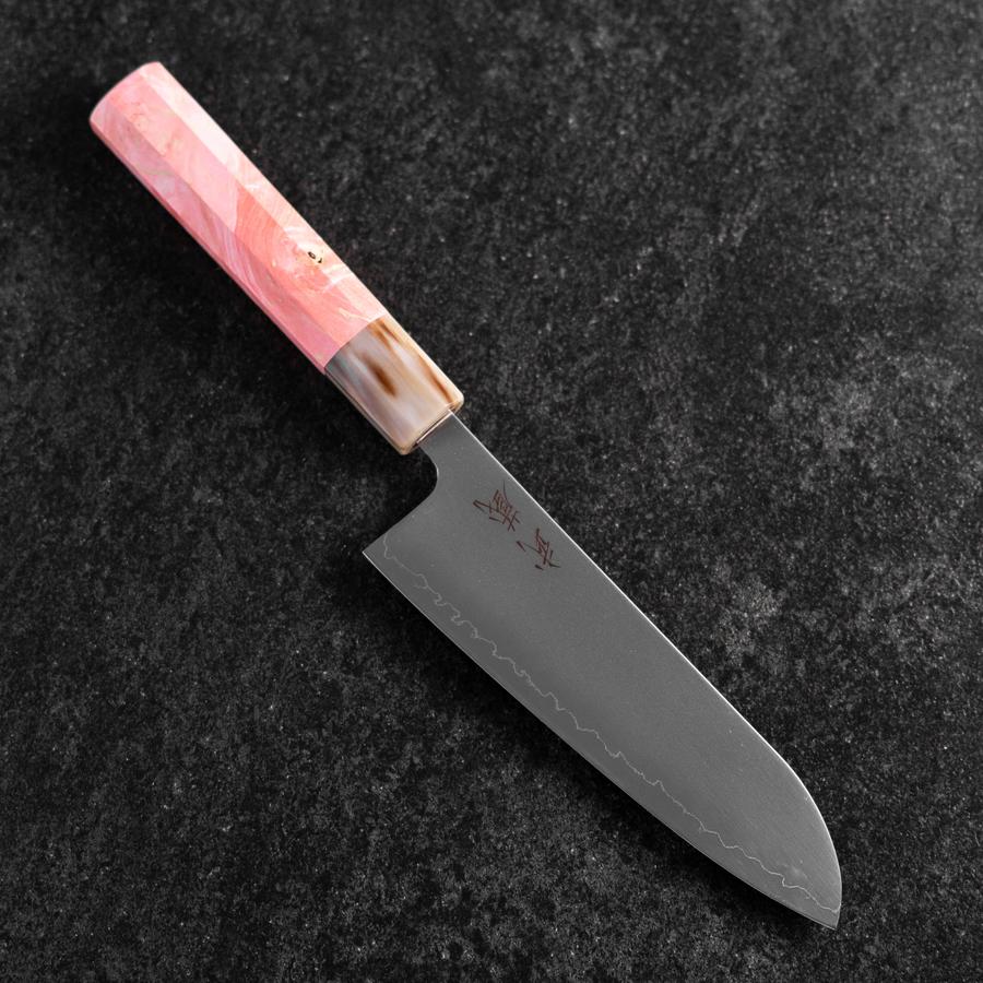 Santoku SLD Kagami Dunkelrosa-Rosa Büffelhorn und Ahornholz Griff 170mm