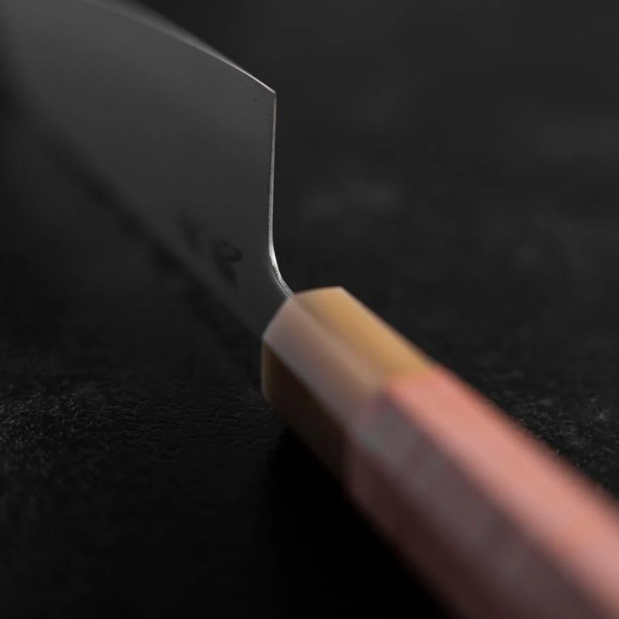 Santoku SLD Kagami Hell-Rosa Büffelhorn und Ahornholz Griff 170mm - Image 4