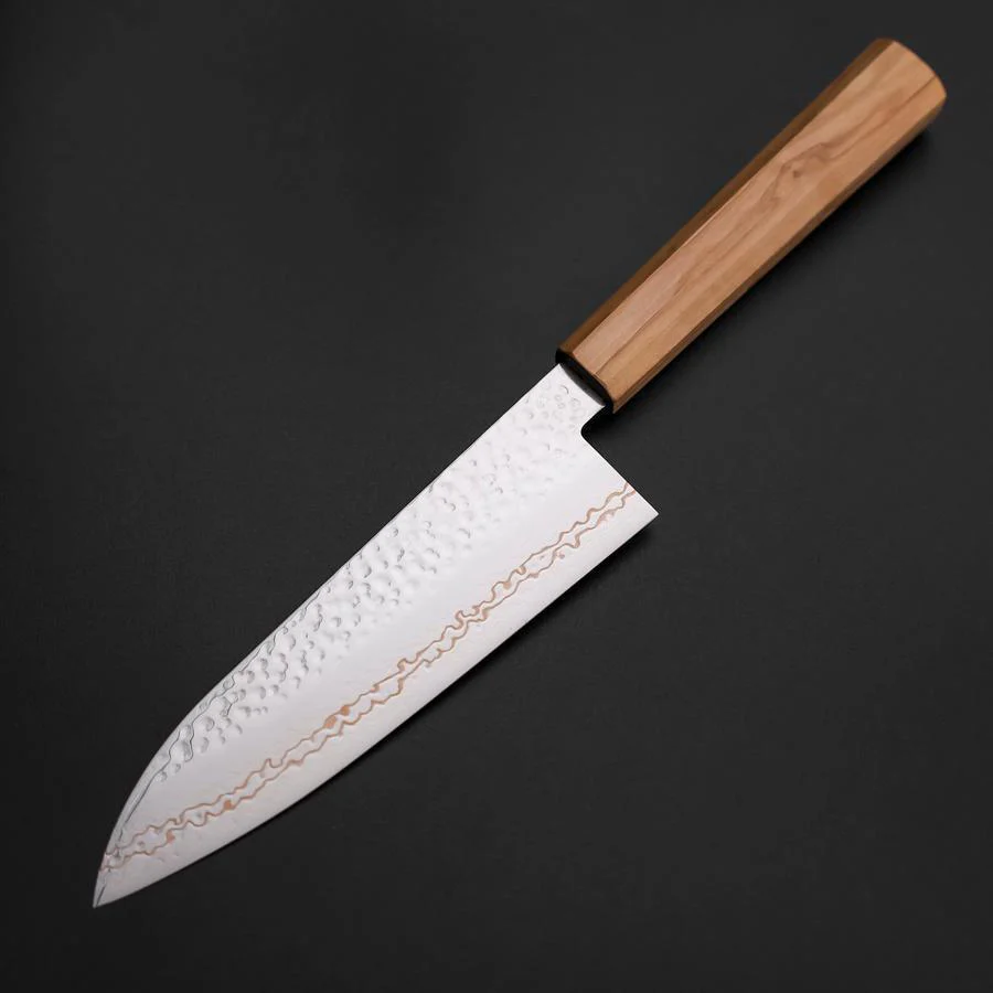 Santoku SLD Nickel Tsuchime Kolorierter Damast Olivenholz Griff 170mm Limited Edition - Image 2