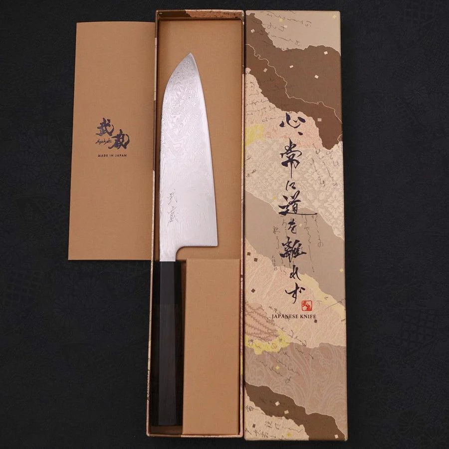 Santoku SLD Wellen-Nickel Damast Büffelhorn und Ebenholz Griff 165mm - Image 8