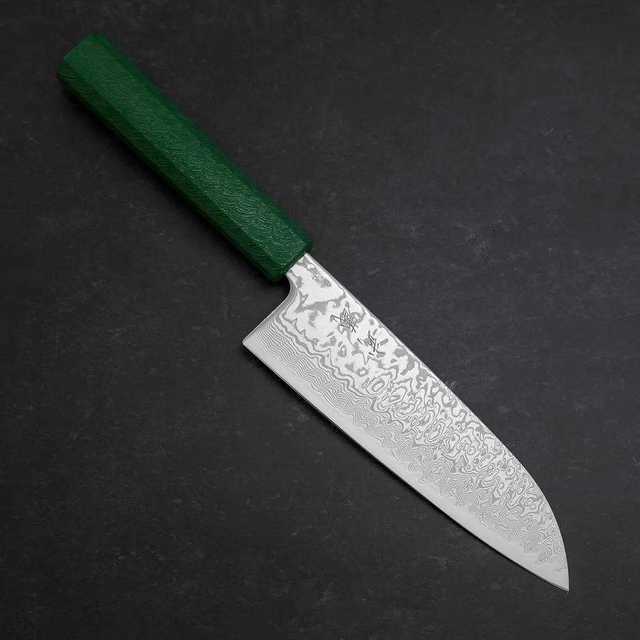 Santoku SLD Wellen Nickel Damast Grüner Urushi Griff 165mm