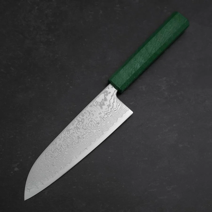 Santoku SLD Wellen Nickel Damast Grüner Urushi Griff 165mm - Image 2