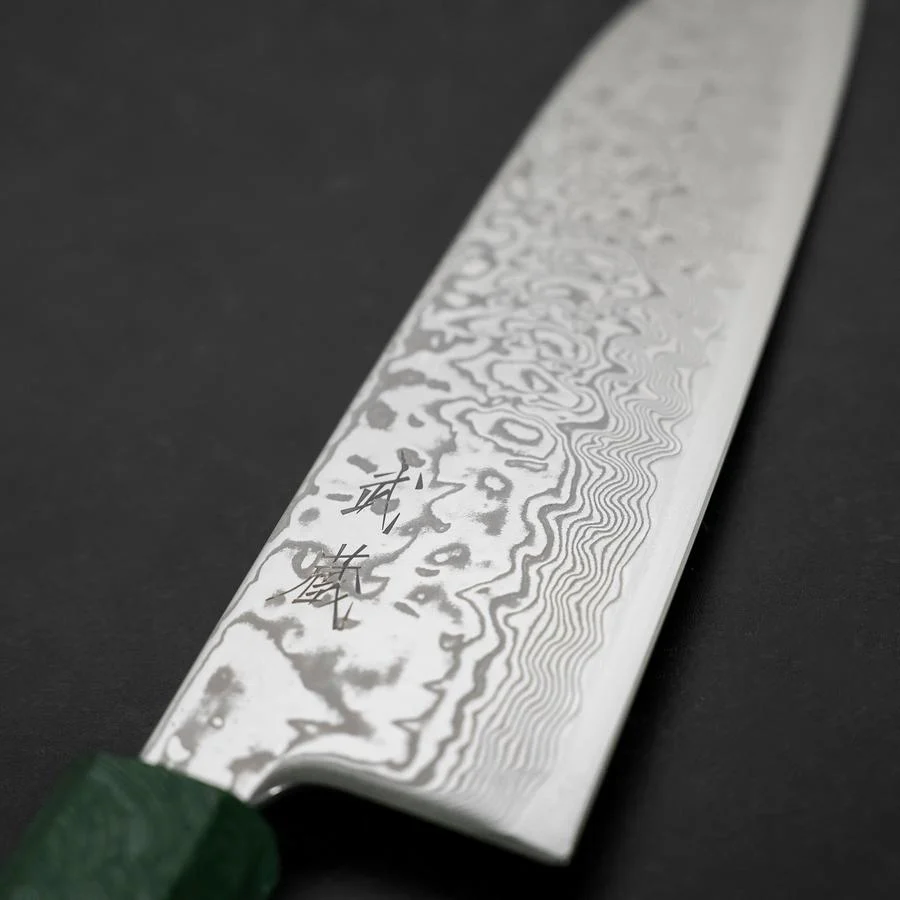 Santoku SLD Wellen Nickel Damast Grüner Urushi Griff 165mm - Image 3