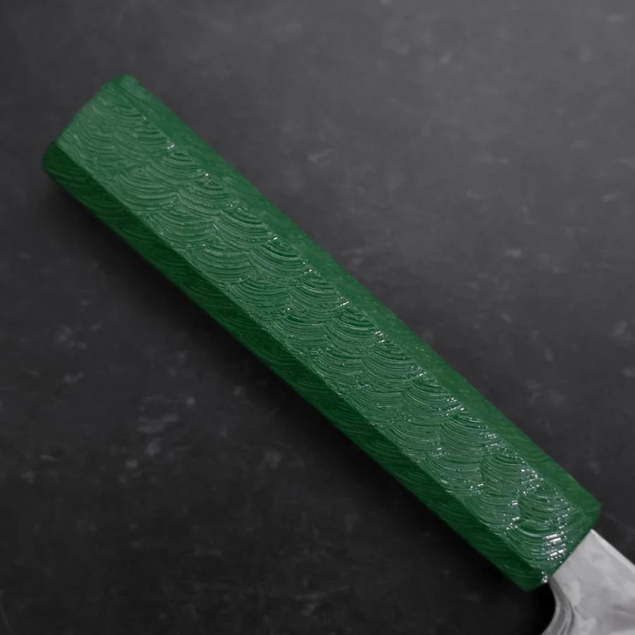 Santoku SLD Wellen Nickel Damast Grüner Urushi Griff 165mm - Image 6