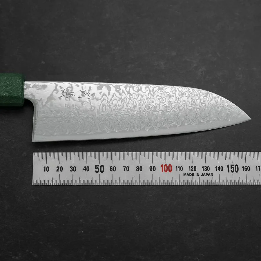 Santoku SLD Wellen Nickel Damast Grüner Urushi Griff 165mm - Image 7