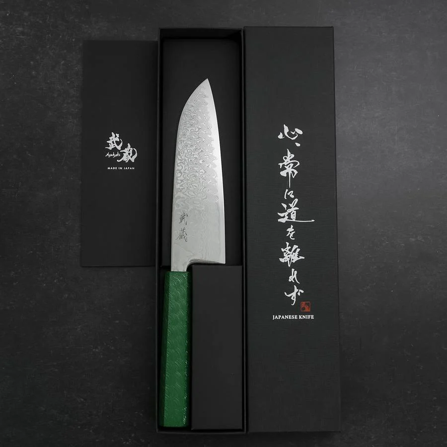 Santoku SLD Wellen Nickel Damast Grüner Urushi Griff 165mm - Image 8