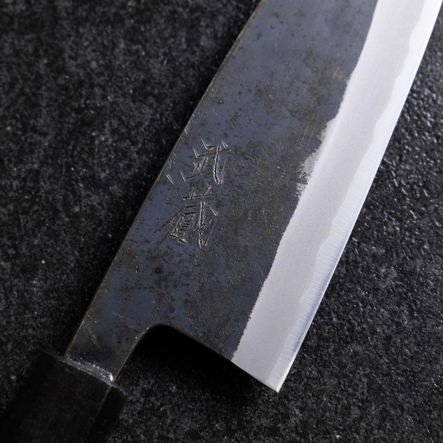 Santoku Edelstahlummantelung Blue Steel #2 Kurouchi Grüner Urushi Griff 165mm - Image 3