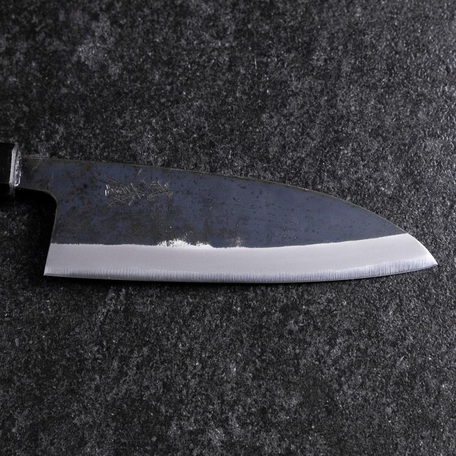 Santoku Edelstahlummantelung Blue Steel #2 Kurouchi Grüner Urushi Griff 165mm - Image 7