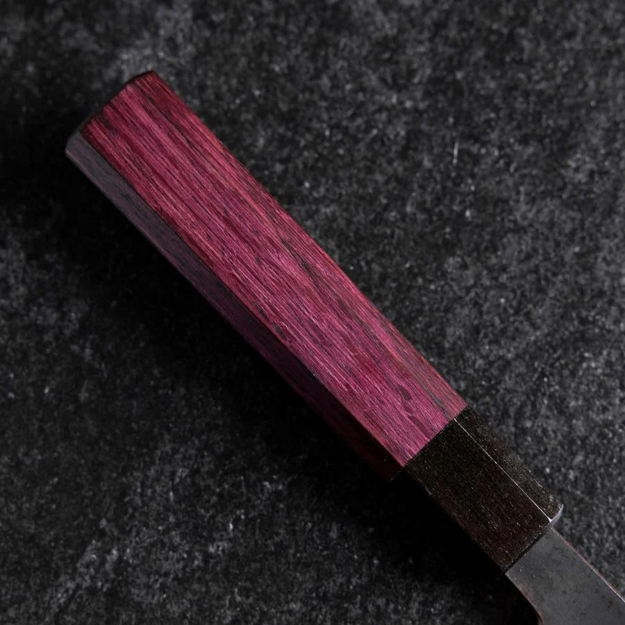 Santoku Edelstahlummantelung Blue Steel #2 Kurouchi Lila Urushi Griff 165mm - Image 6