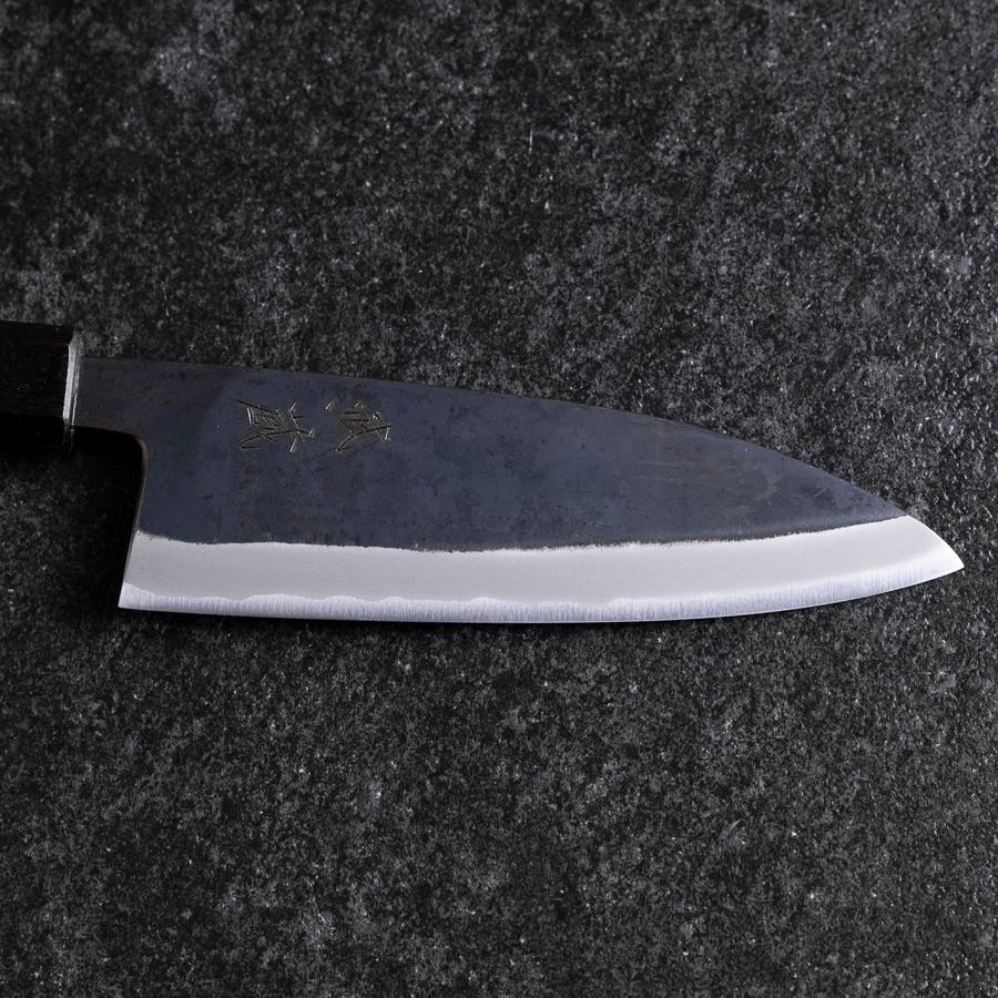Santoku Edelstahlummantelung Blue Steel #2 Kurouchi Lila Urushi Griff 165mm - Image 7