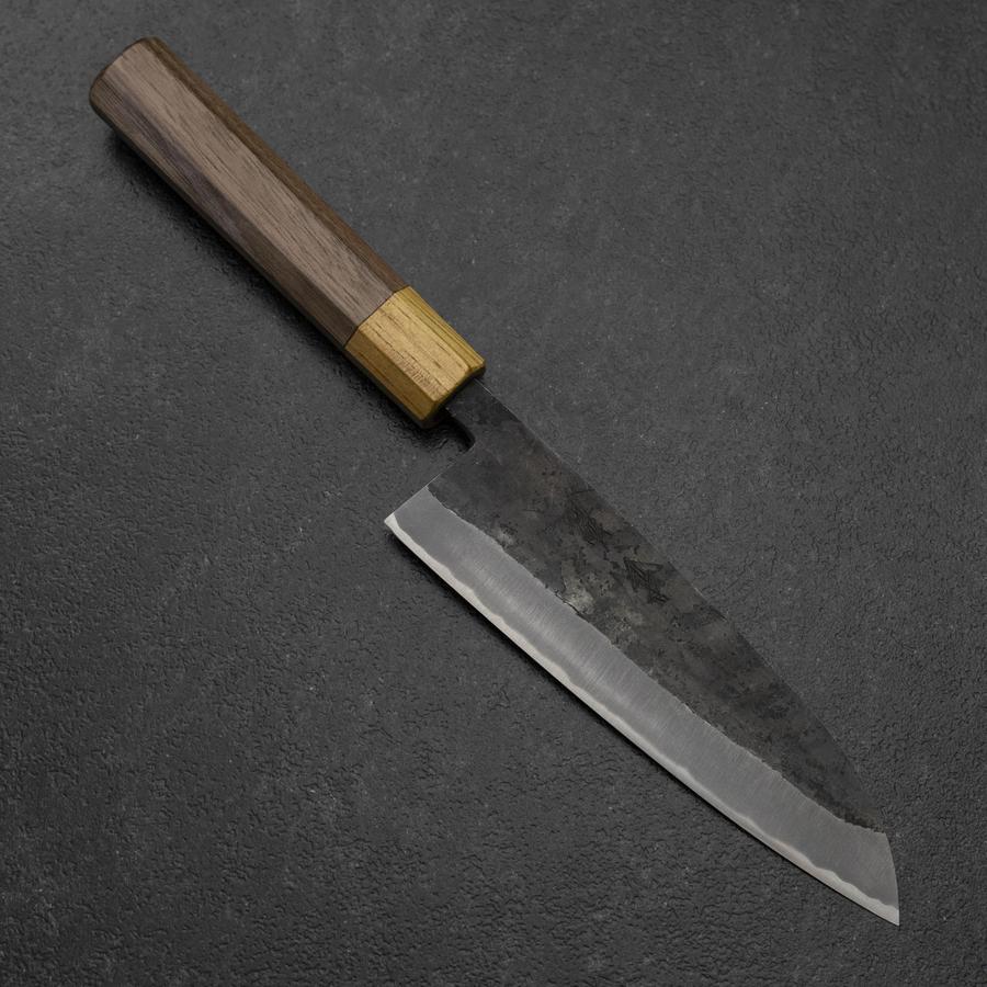 Santoku Edelstahlummantelung Blue Steel #2 Kurouchi Walnussholz-Zelkove Griff 165mm
