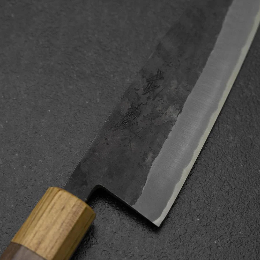 Santoku Edelstahlummantelung Blue Steel #2 Kurouchi Walnussholz-Zelkove Griff 165mm - Image 3