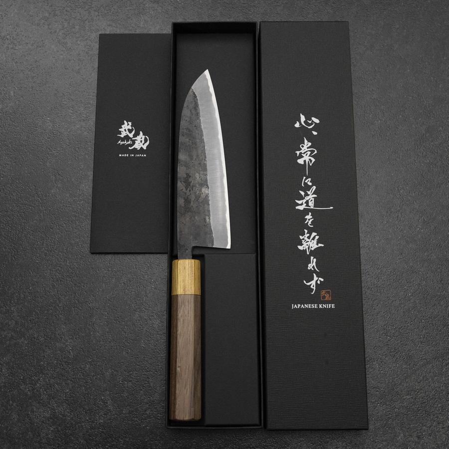 Santoku Edelstahlummantelung Blue Steel #2 Kurouchi Walnussholz-Zelkove Griff 165mm - Image 8