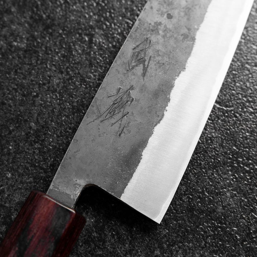 Santoku Edelstahlummantelung Blue Steel #2 Kurouchi Zelkove Griff 165mm - Image 3